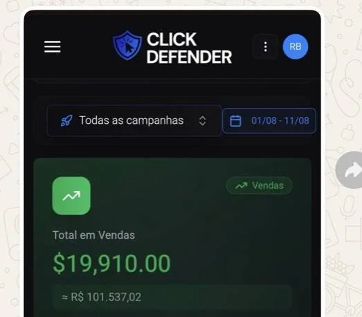Painel de vendas de aluno ProStart: R$101 mil em 11 dias